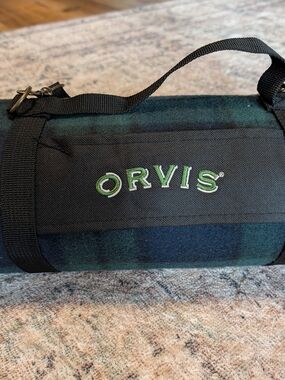 Orvis Dark Green and Black Plaid Waterproof Picnic Blanket